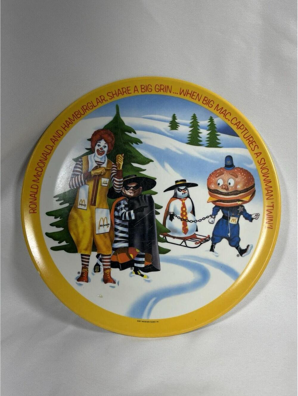 98 - 1977 Ronald McDonald Seasons Plate 10" Winter Melamine USA Vintage